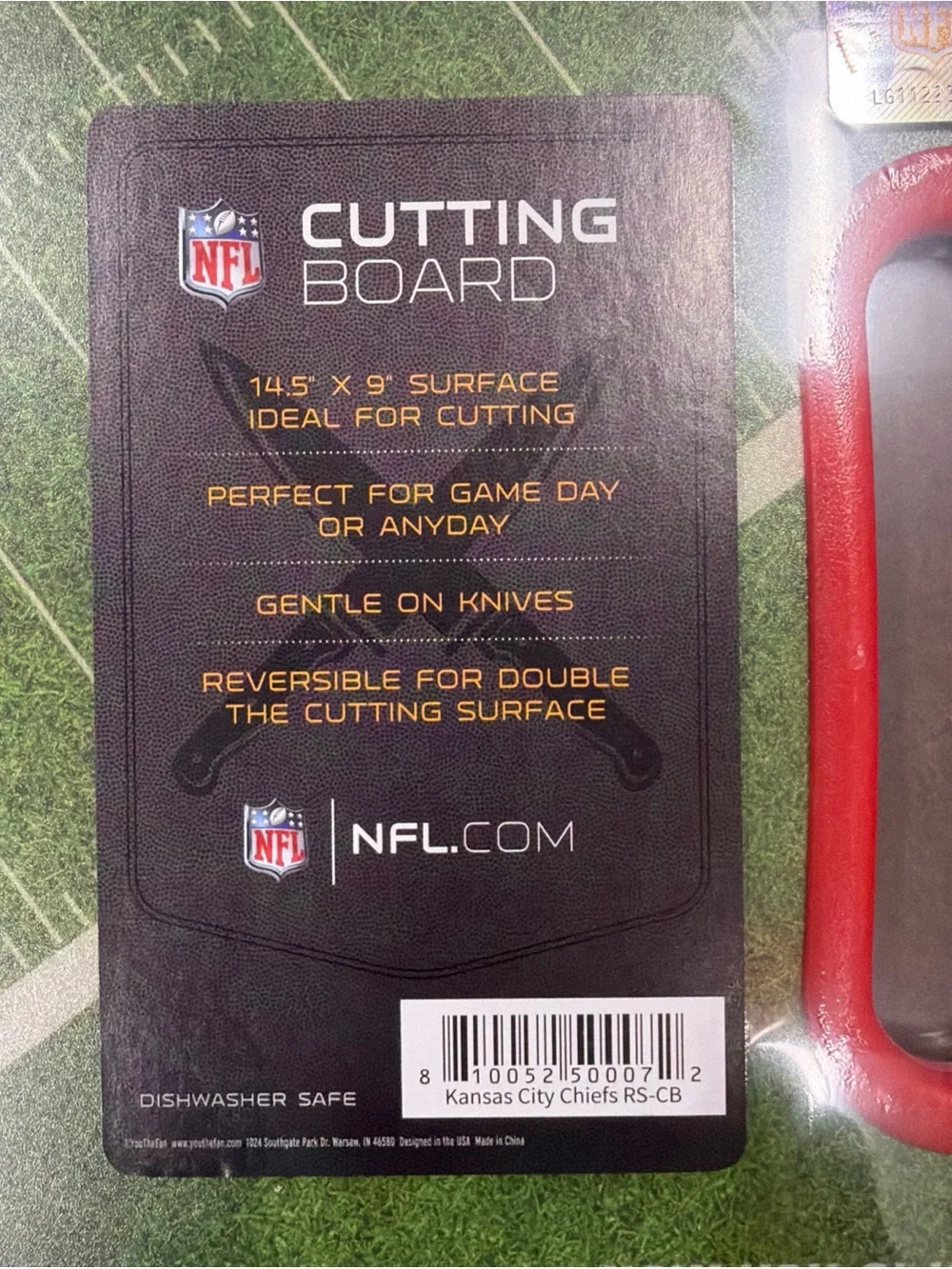 Kansas City Chiefs NFL Reversible Cutting Board - Green & Red New 14.5 x 9